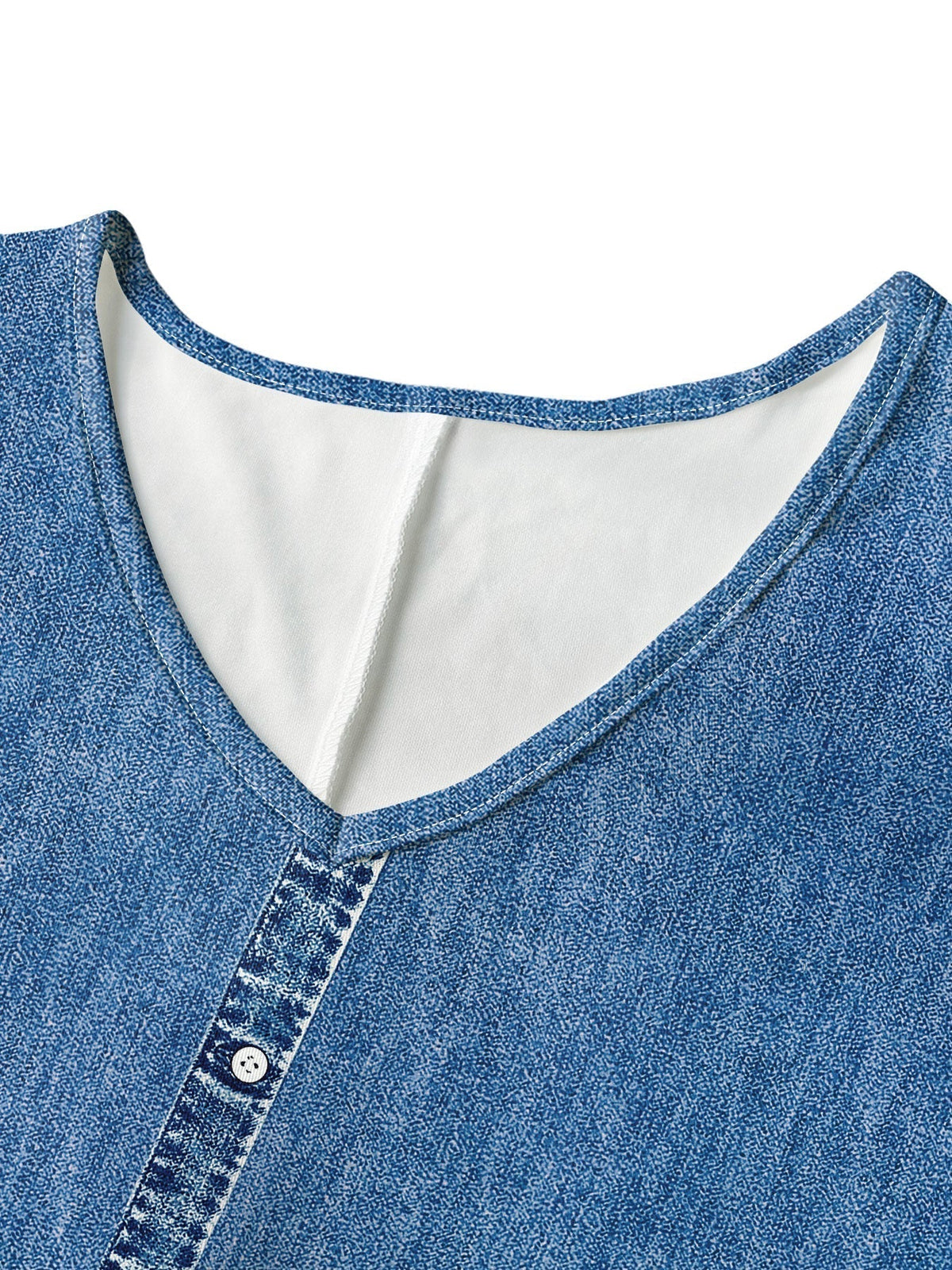 Blue V-Neck Button Front Denim Short Sleeve Side Slit Maxi Dress 3