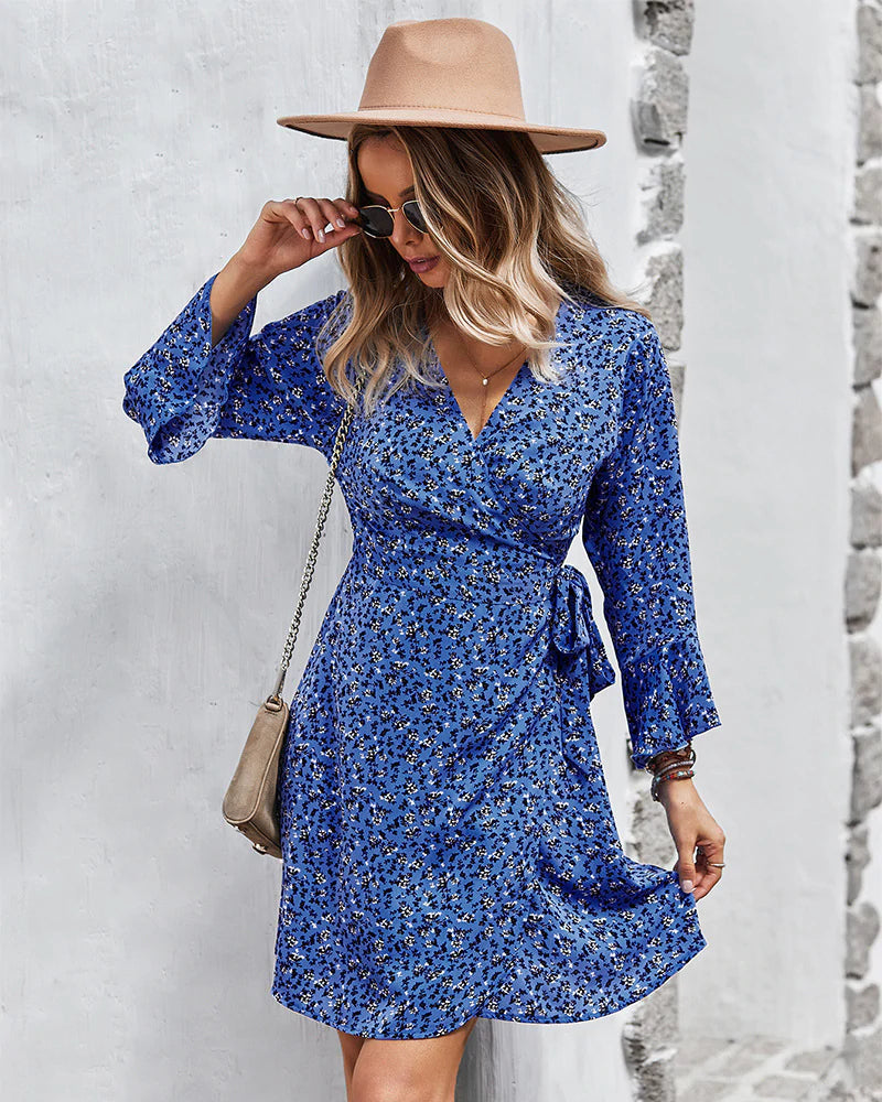 Printed Long-Sleeved Dress For Women S / Yellow Print Dress