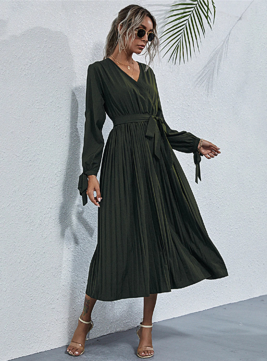 Lace-Up Waist Dress S / Army Green Lace