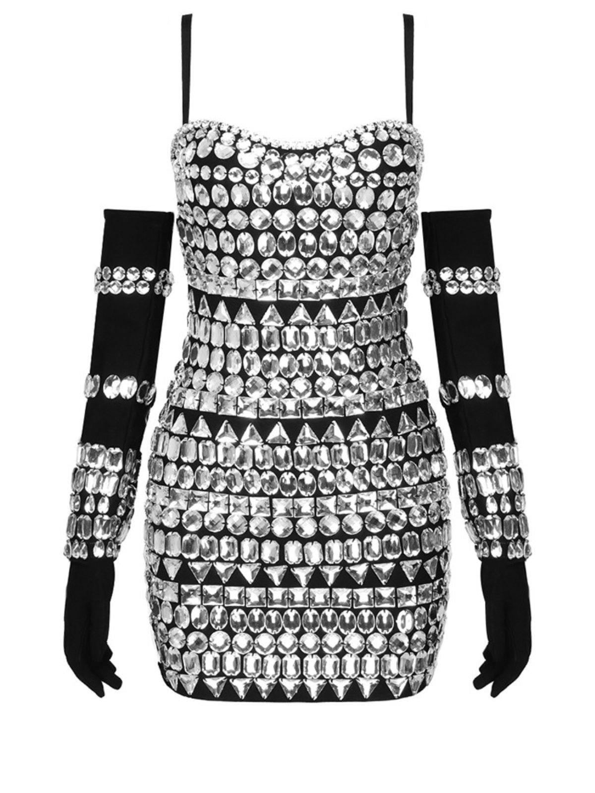 Spaghetti Strap Sweetheart Crystal Embellished Bodycon Mini Dress