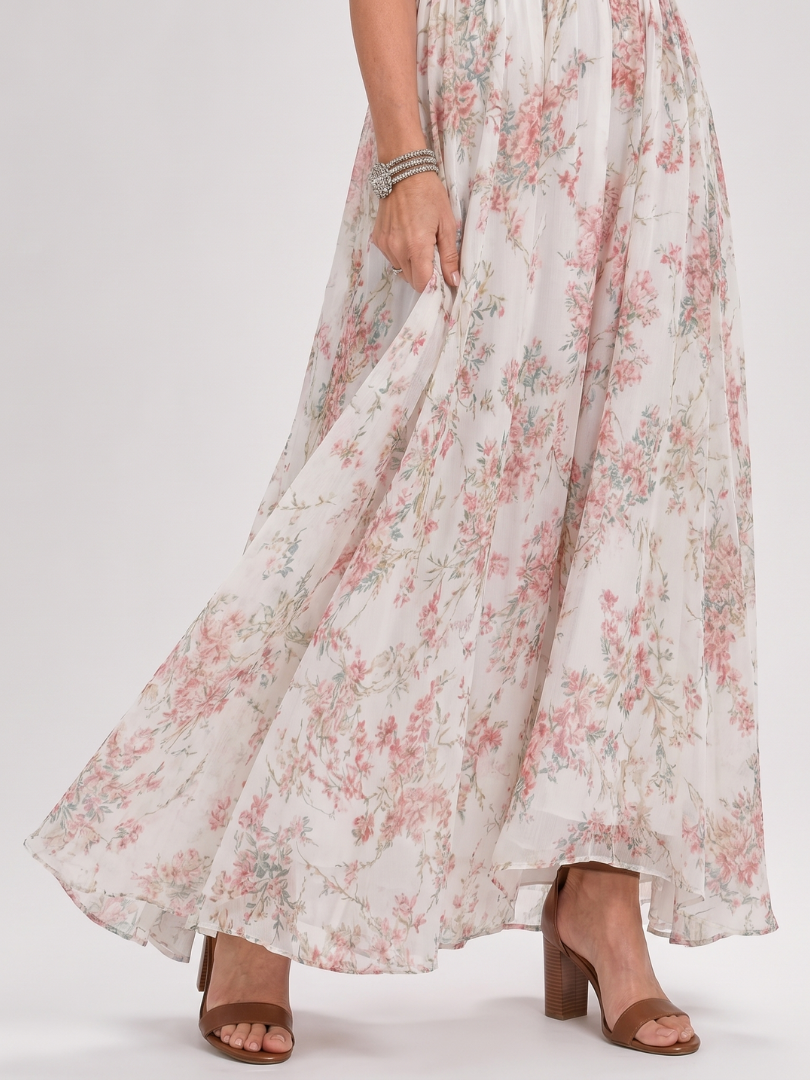 Halter Neck Floral Keyhole Belted Waist Flowy Maxi Dress 4