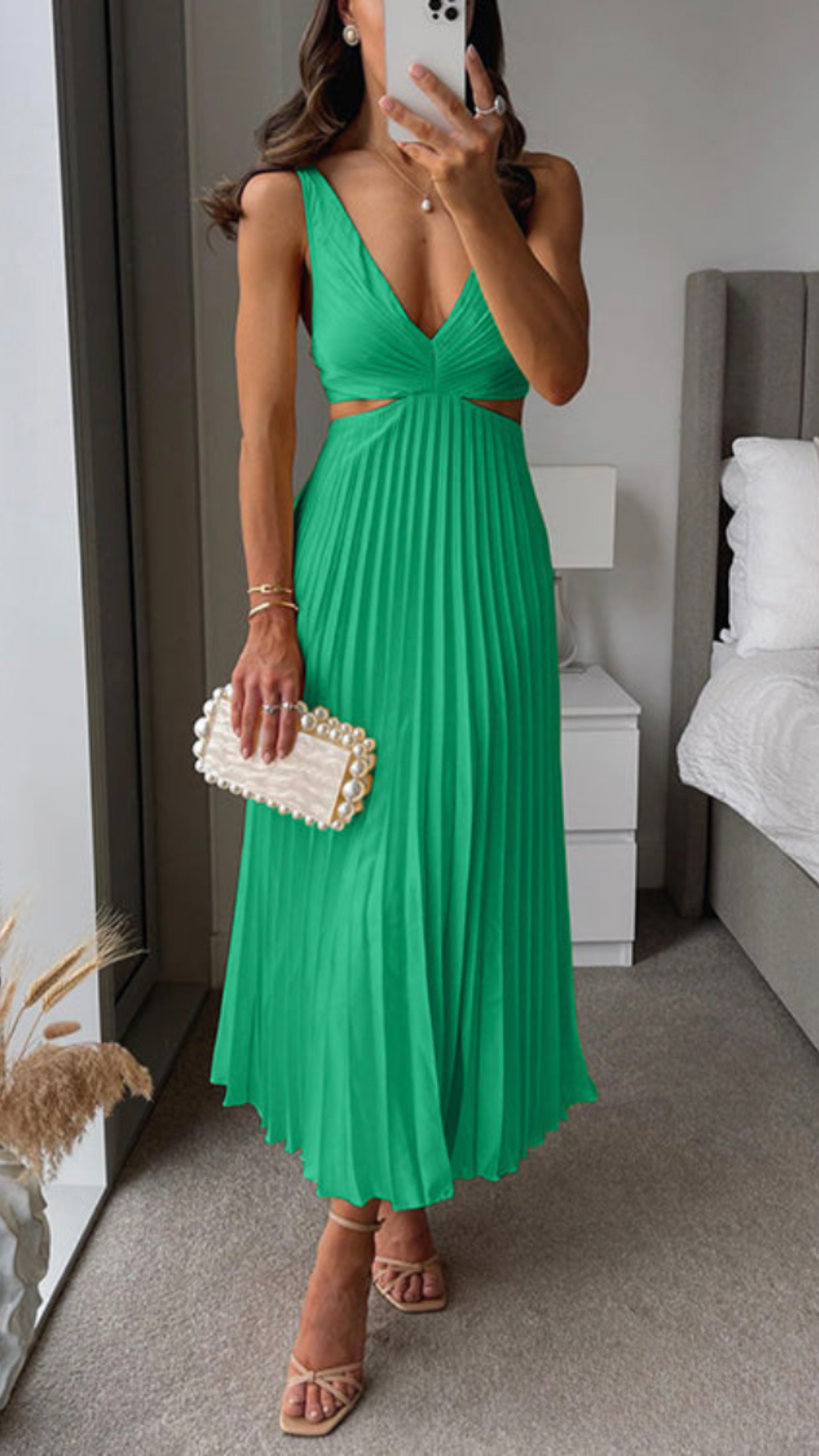 Mary Chic Pleated Long Dress with a Cut Out Waist Silhouette Collection