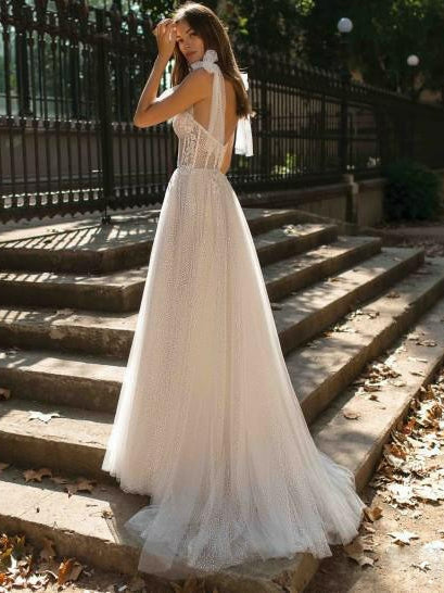 Halter Back Sheer Wedding Dress