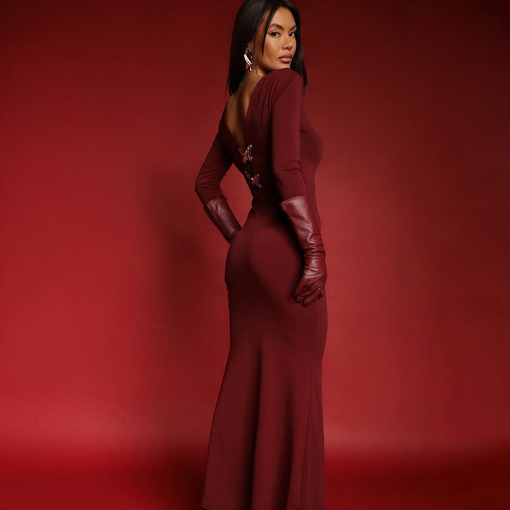 Billowing Maxi Dress Maroon