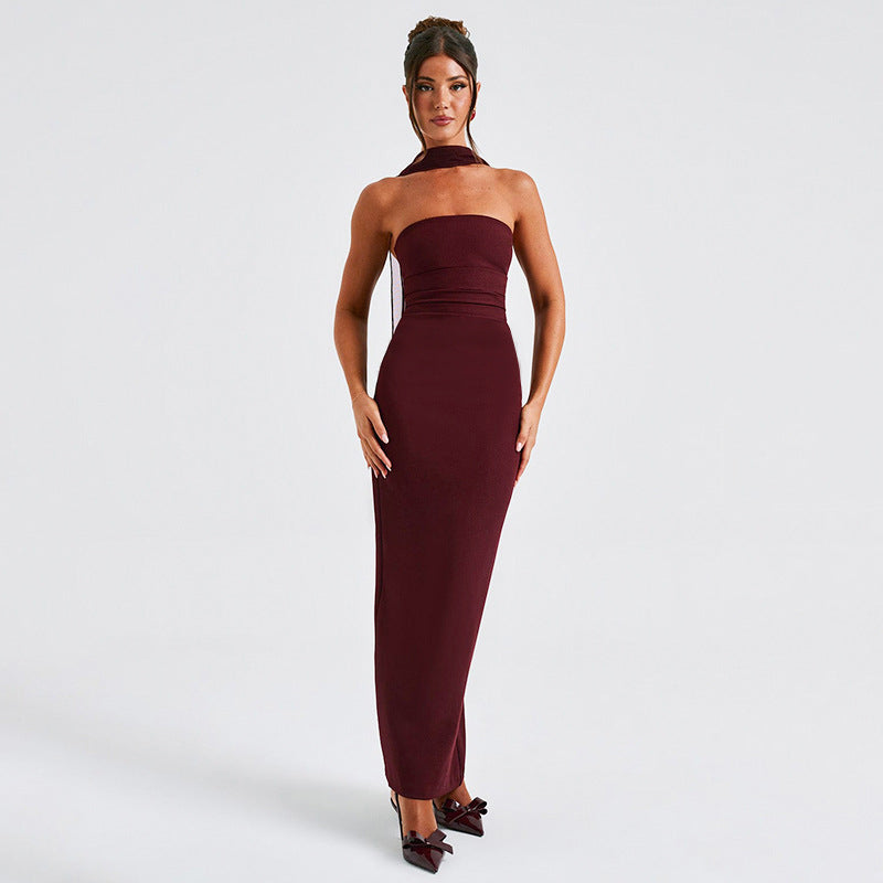 Hudson Maxi Dress With Stole And Gloves Maroon