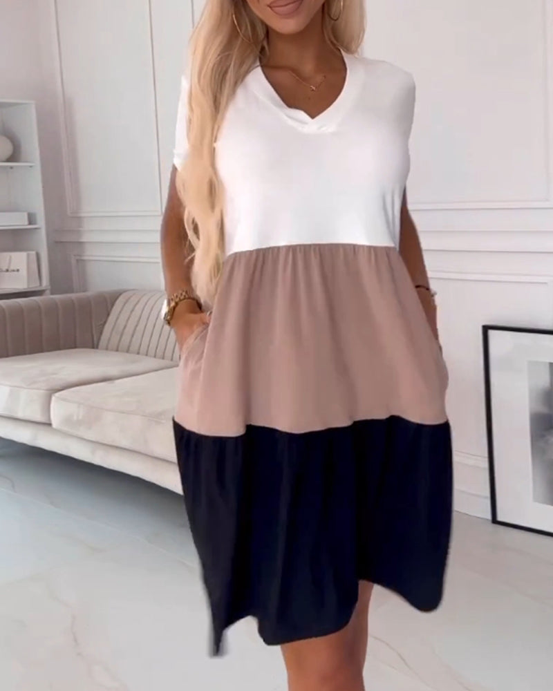 V-Neck Short Sleeve Tiered Babydoll Mini Dress 14