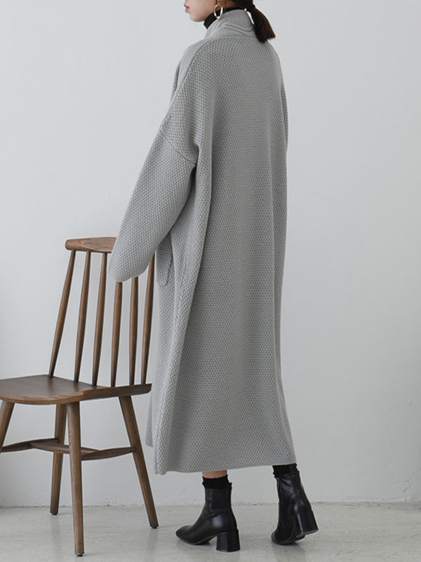 Open Front Cable Knit Longline Pocket Cardigan