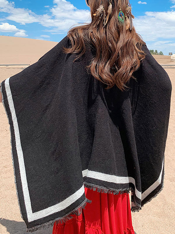 Leopard Pocket Fringe Trim Open Front Shawl Cape 7