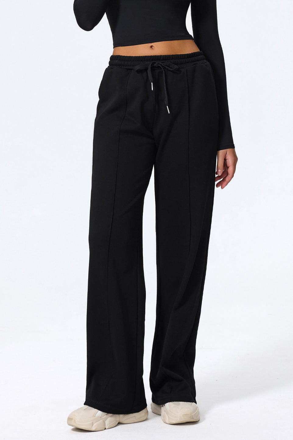 Relaxed Straight Leg  High Waist Knit Pants