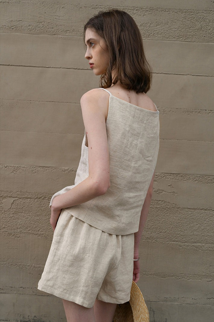 Linen Yarn Dyed High Waist Pants