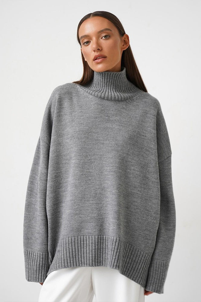 Loose Fit Solid Turtleneck Euro Knit Sweater