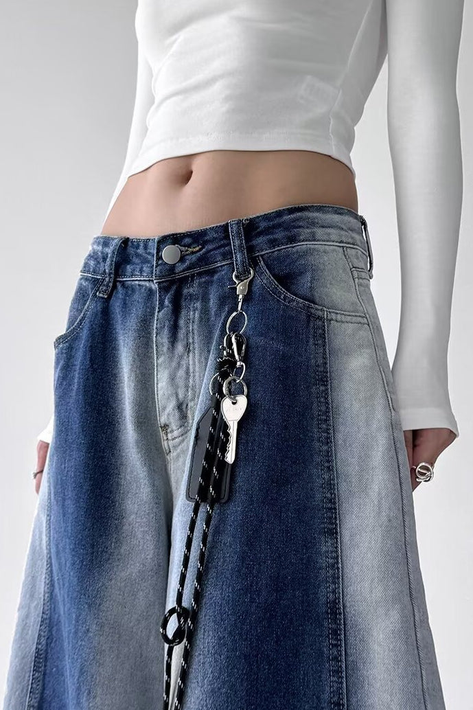Vintage High Waist Wide Leg Gradient Washed Curved Jeans