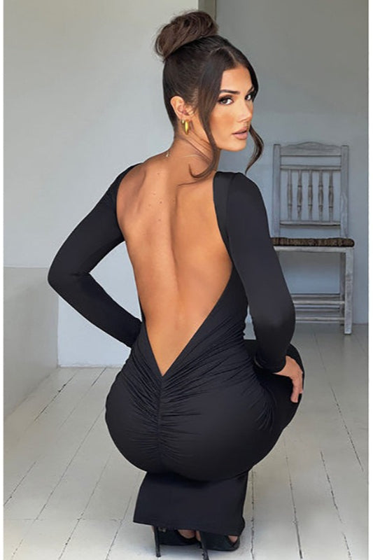 Long Sleeve Backless Bodycon With Side Slit Dress 8