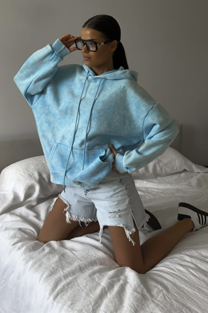 Distressed Washed Solid Cotton Hoodie