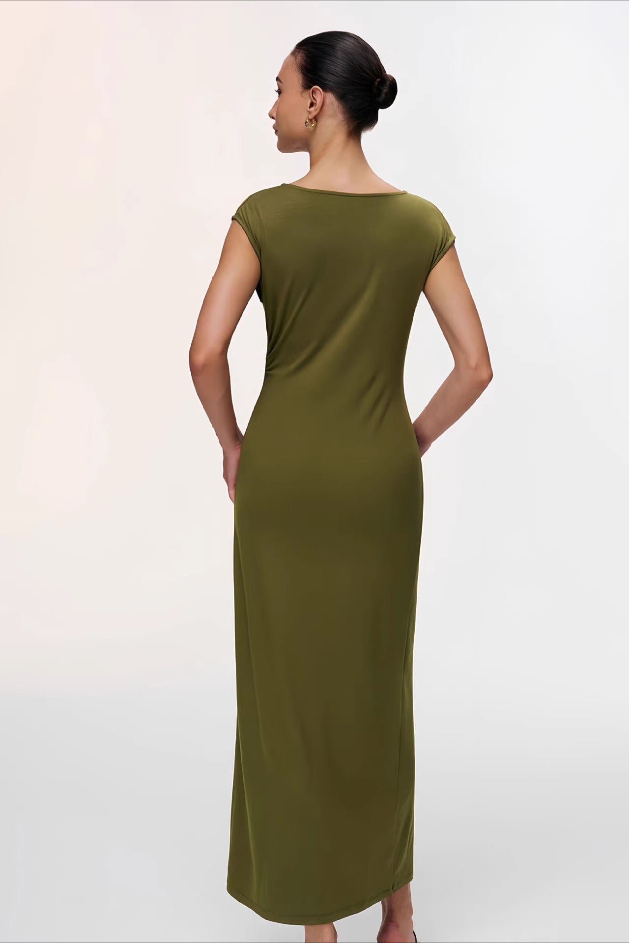 Slim Sleeveless Buckle High Slit Work Dress
