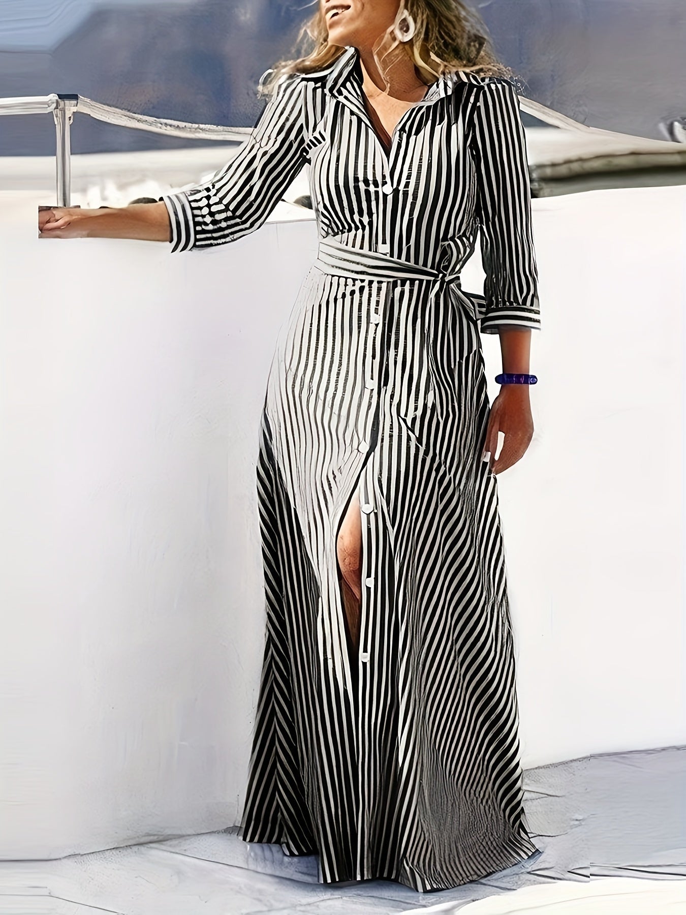 Verónica Chic Striped Maxi Dress Elevated Occasion Wear