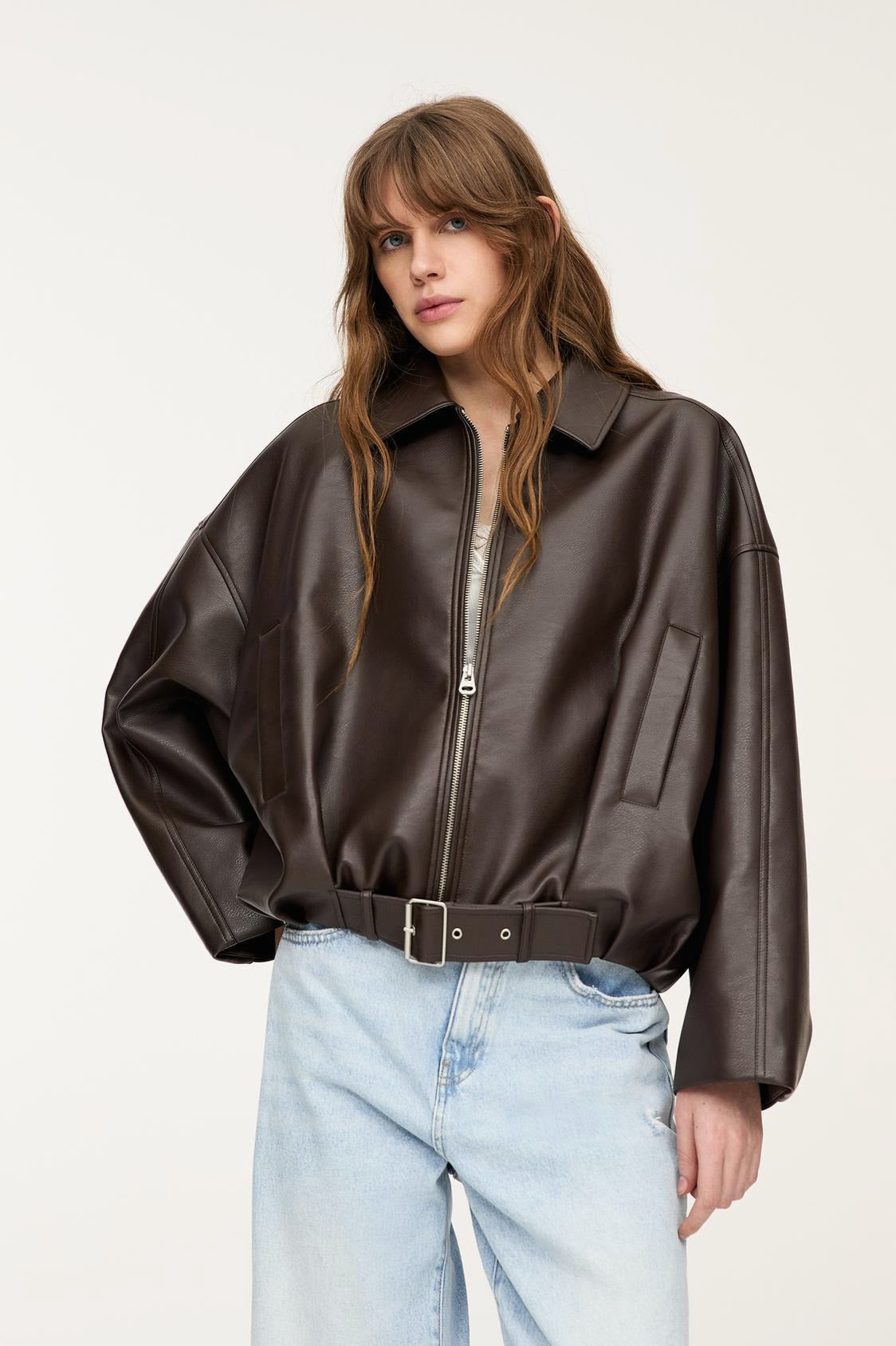 Retro Casual Faux Leather Bomber Jacket