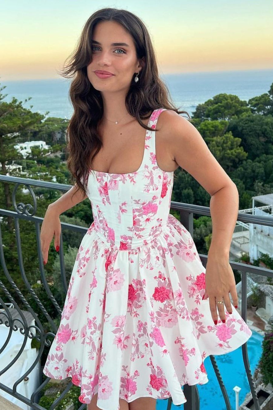 Floral Bardot Fitted Waist Curve Slip Dress