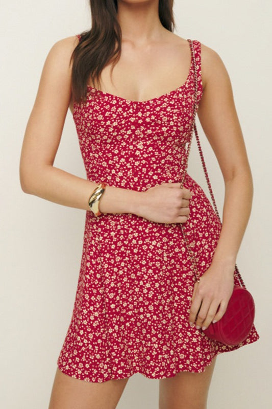 Wide Strap Sweetheart Toile Floral Print Fit and Flare Mini Dress 5