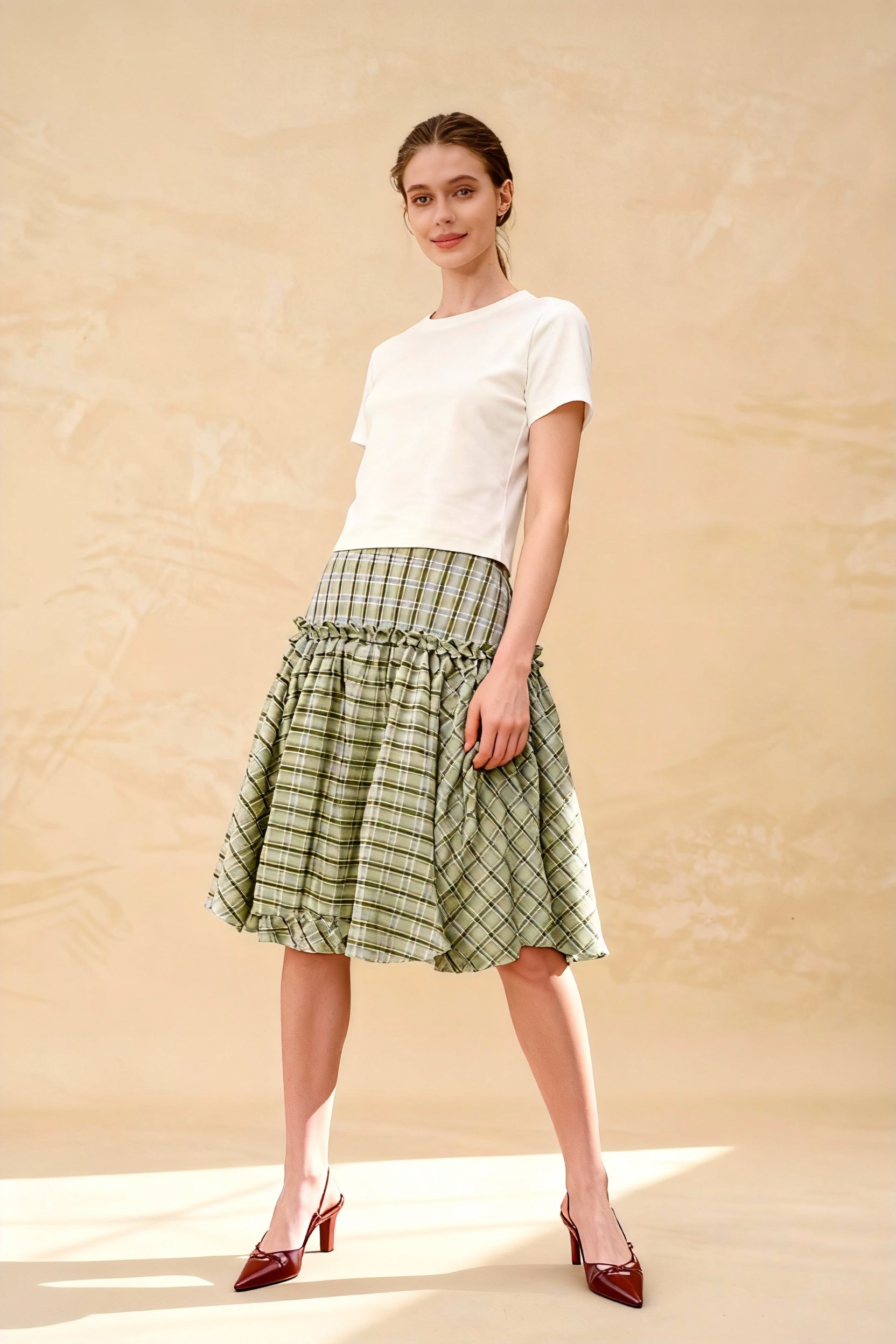 Plaid Tiered Ruffle Aline Skirt