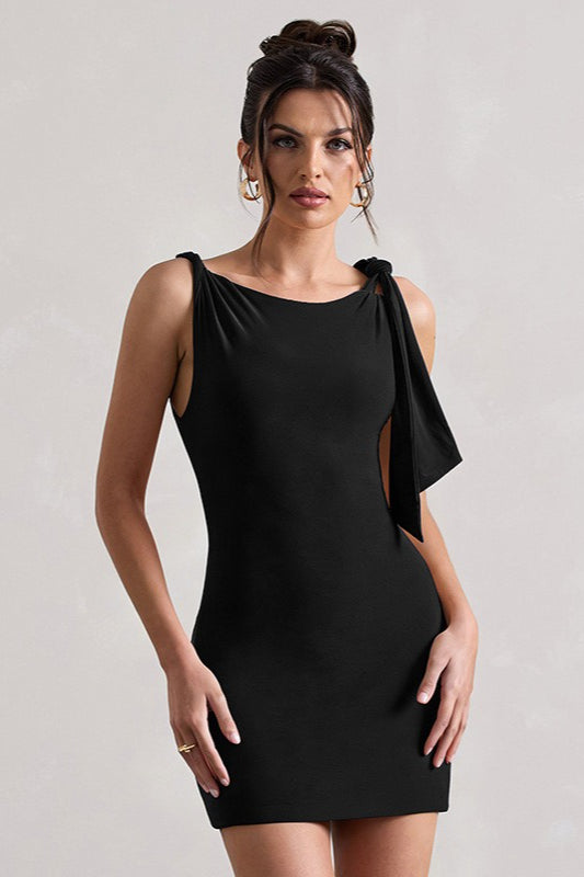 Solid Bodycon Twist Mini Party Dress