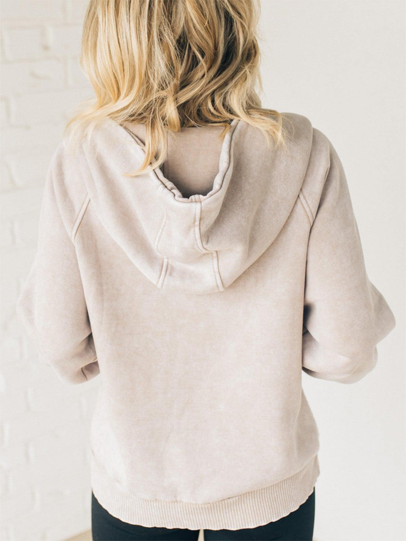 Zip Henley Acid Wash Fleece Hoodie