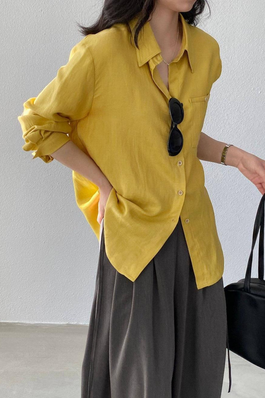 Linen Blend Long Sleeve Blouse