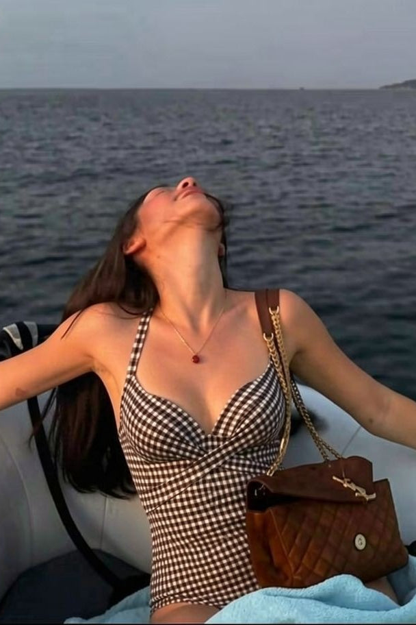 Chic Ruched V Neck One Piece Swimsuit