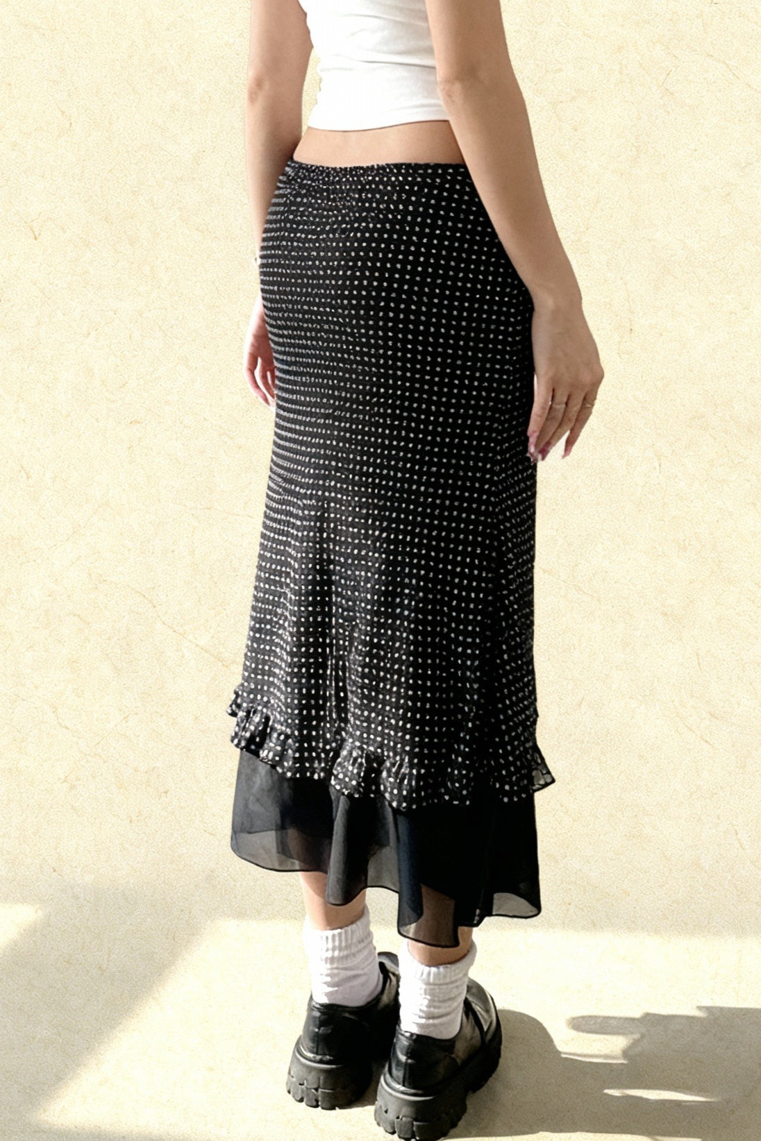 Polka Dot ALine Mesh Midi Skirt