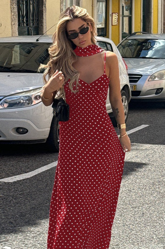 Polka Dot Backless Slim Fit Slip Dress
