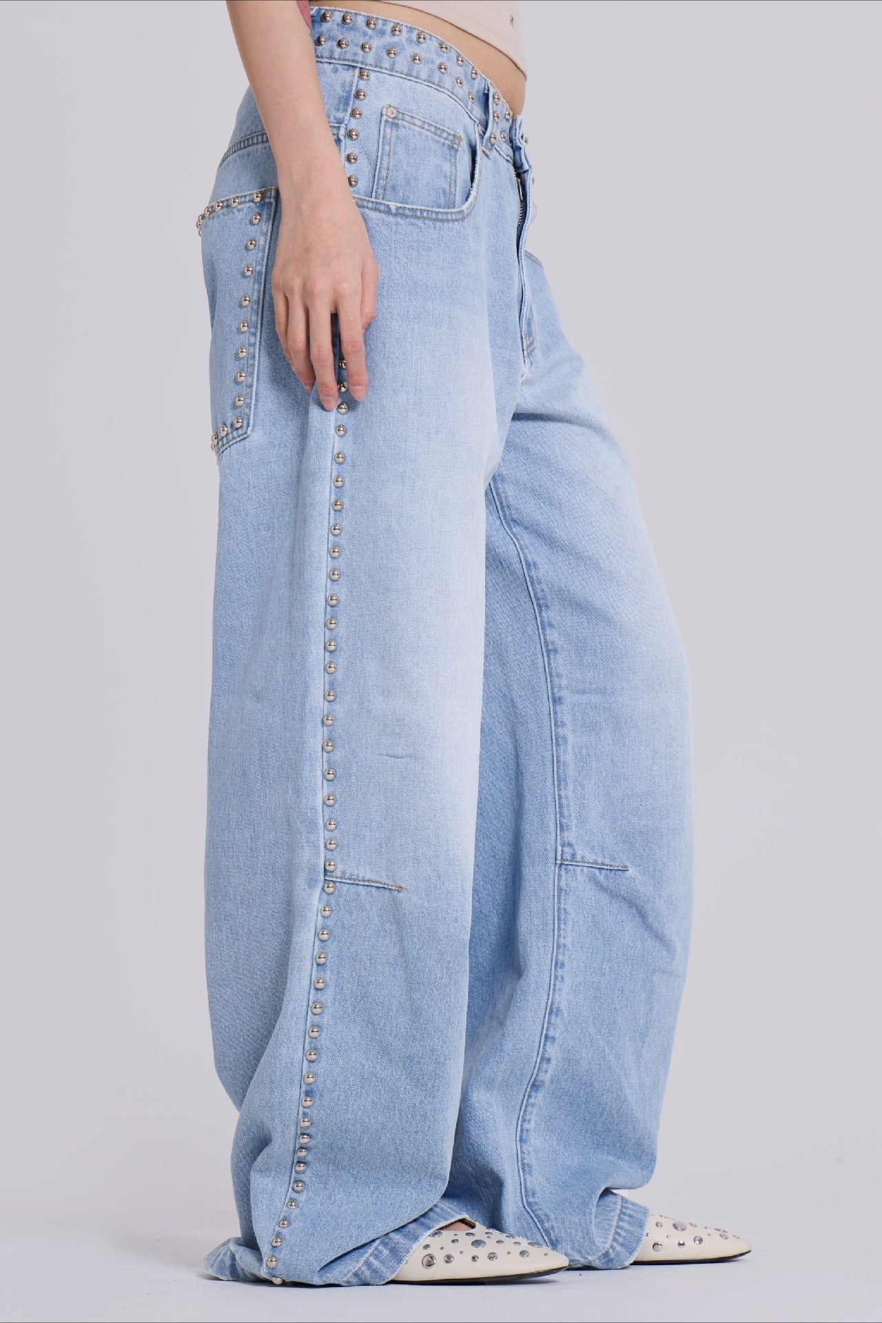 Beaded Wide Leg Denim Jeans