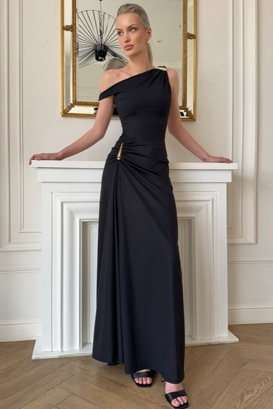 Sleeveless Asym Off Shoulder Slit Party Dress