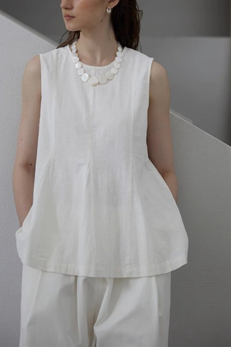 French Linen Crew Neck Blouse