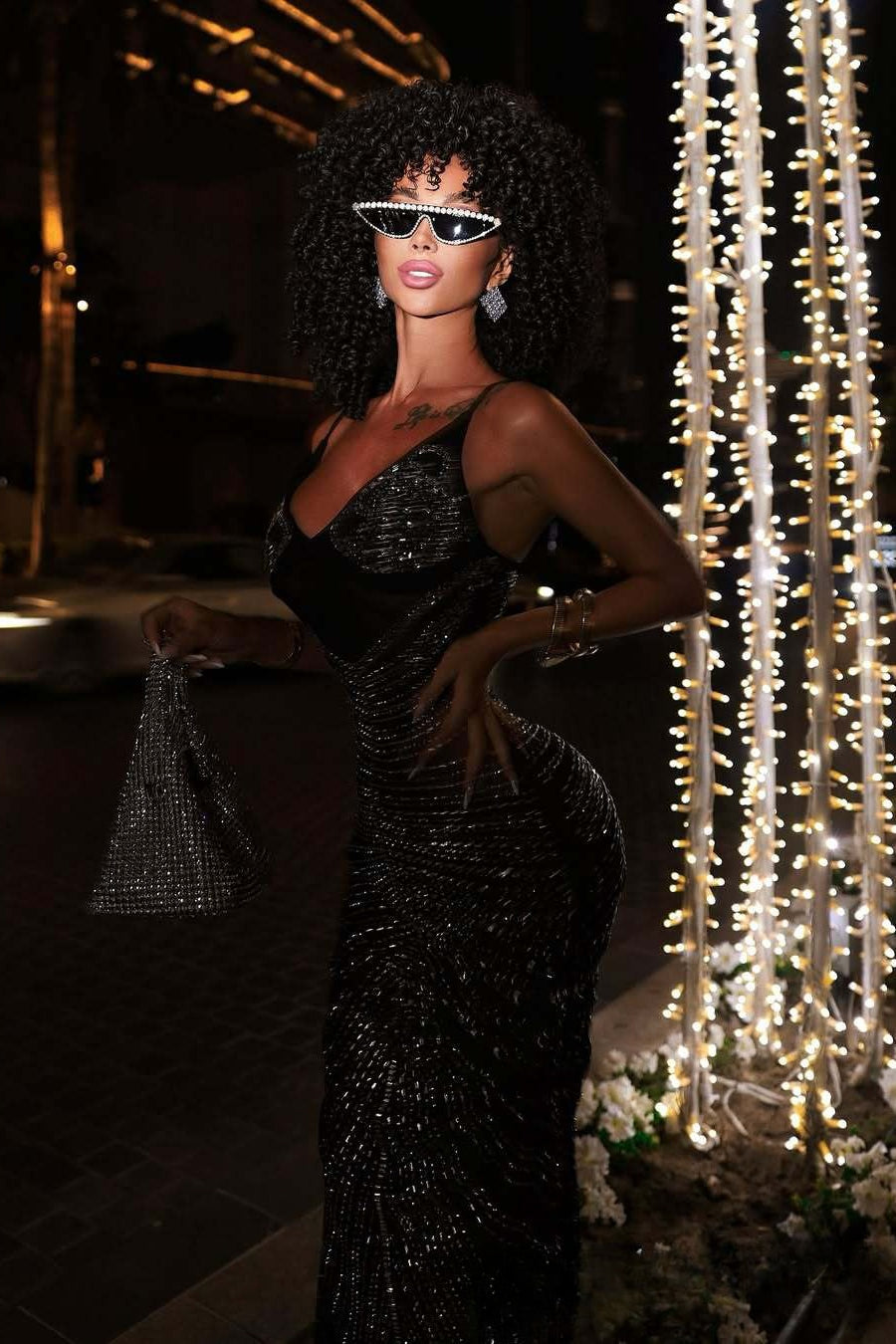 Rhinestone V-Neck Cami Ruched Fishtail Party Dress