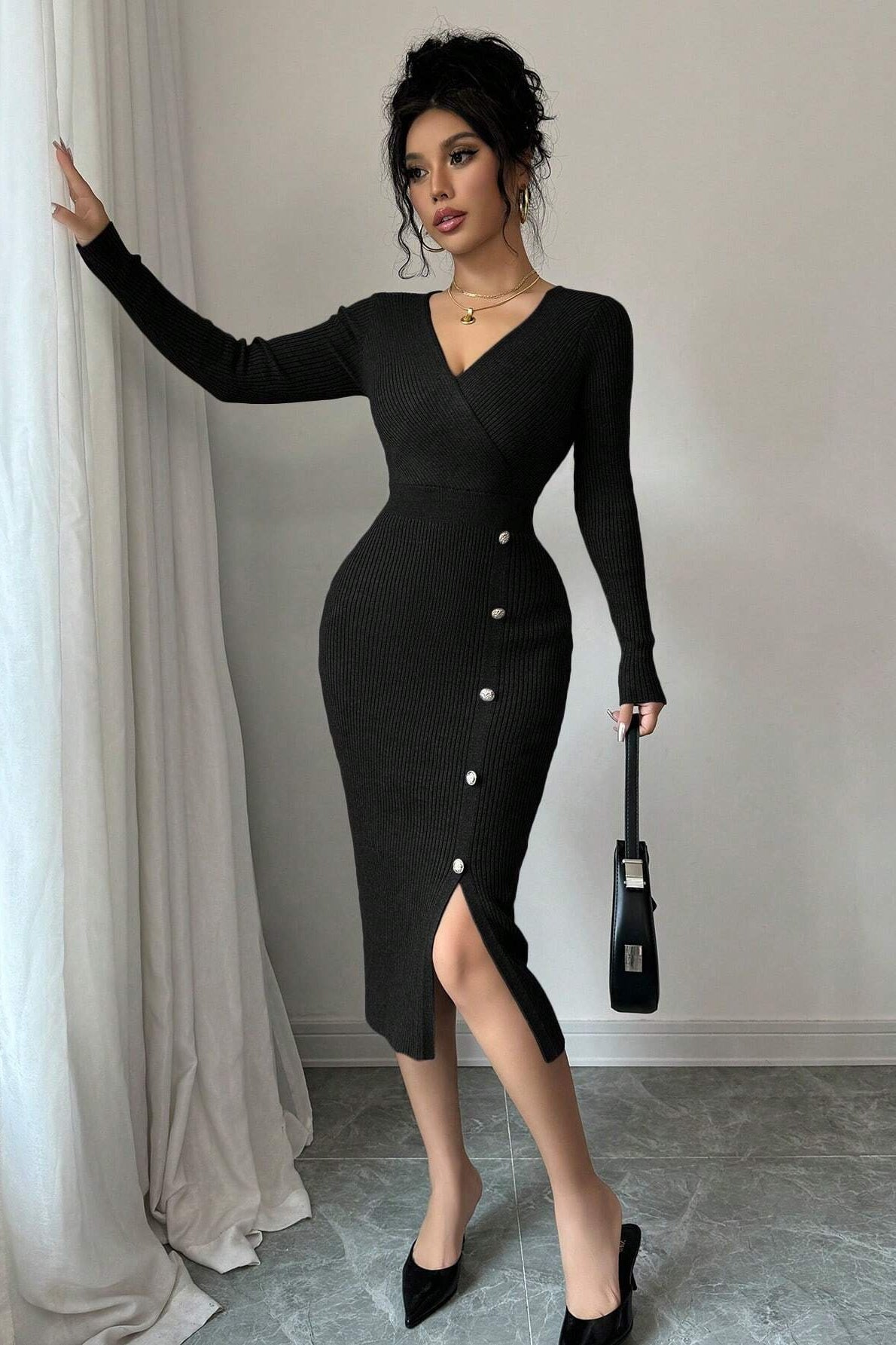 Slim Fit Midi Knit Sweater Dress 15