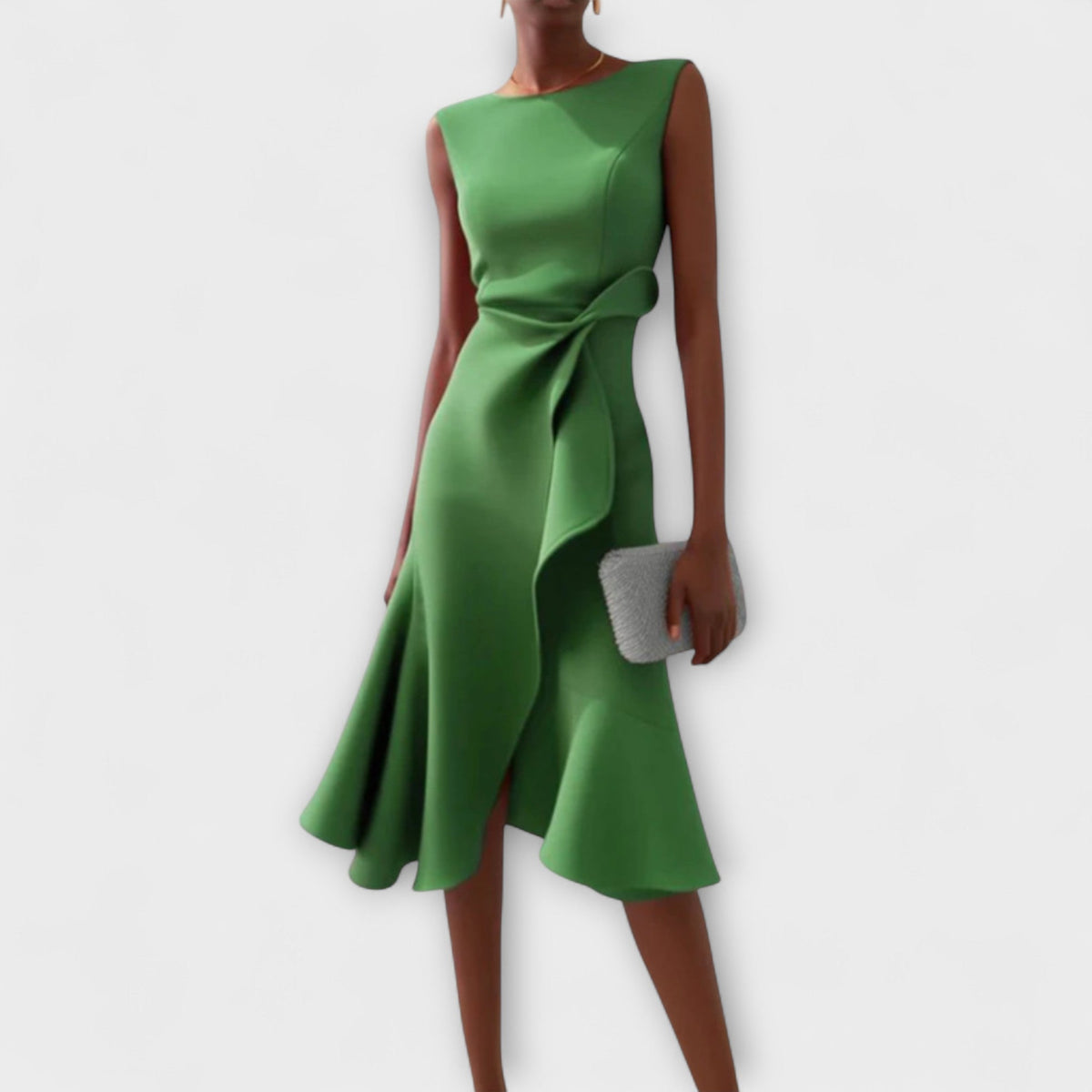 Boat Neck Sleeveless Cascade Ruffle Bodycon Midi Dress 3