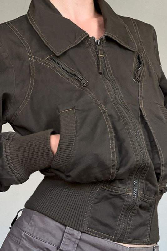 Zip Slimming Waist-Defined Cargo Jacket