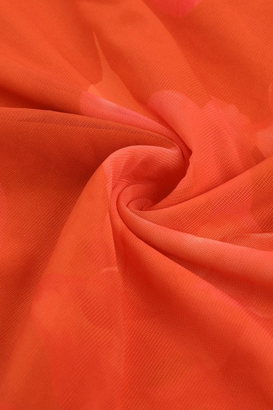 Orange Strapless Mermaid Ruched Abstract Floral Print Maxi Dress 9