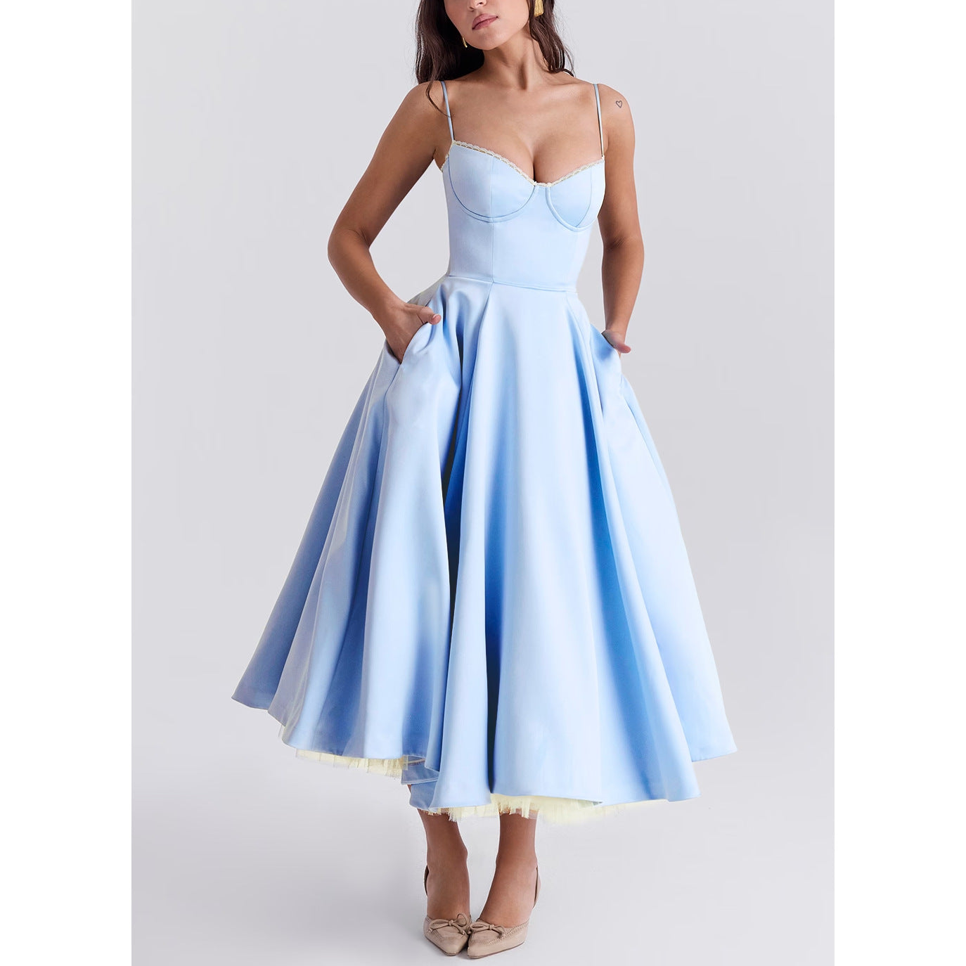LaceDraped OffShoulder Midi Dress