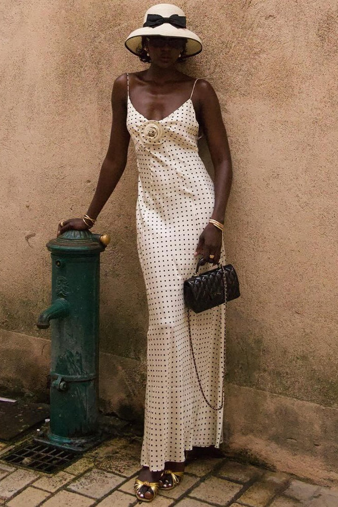 White Print Backless Cami Bodycon Maxi Dress