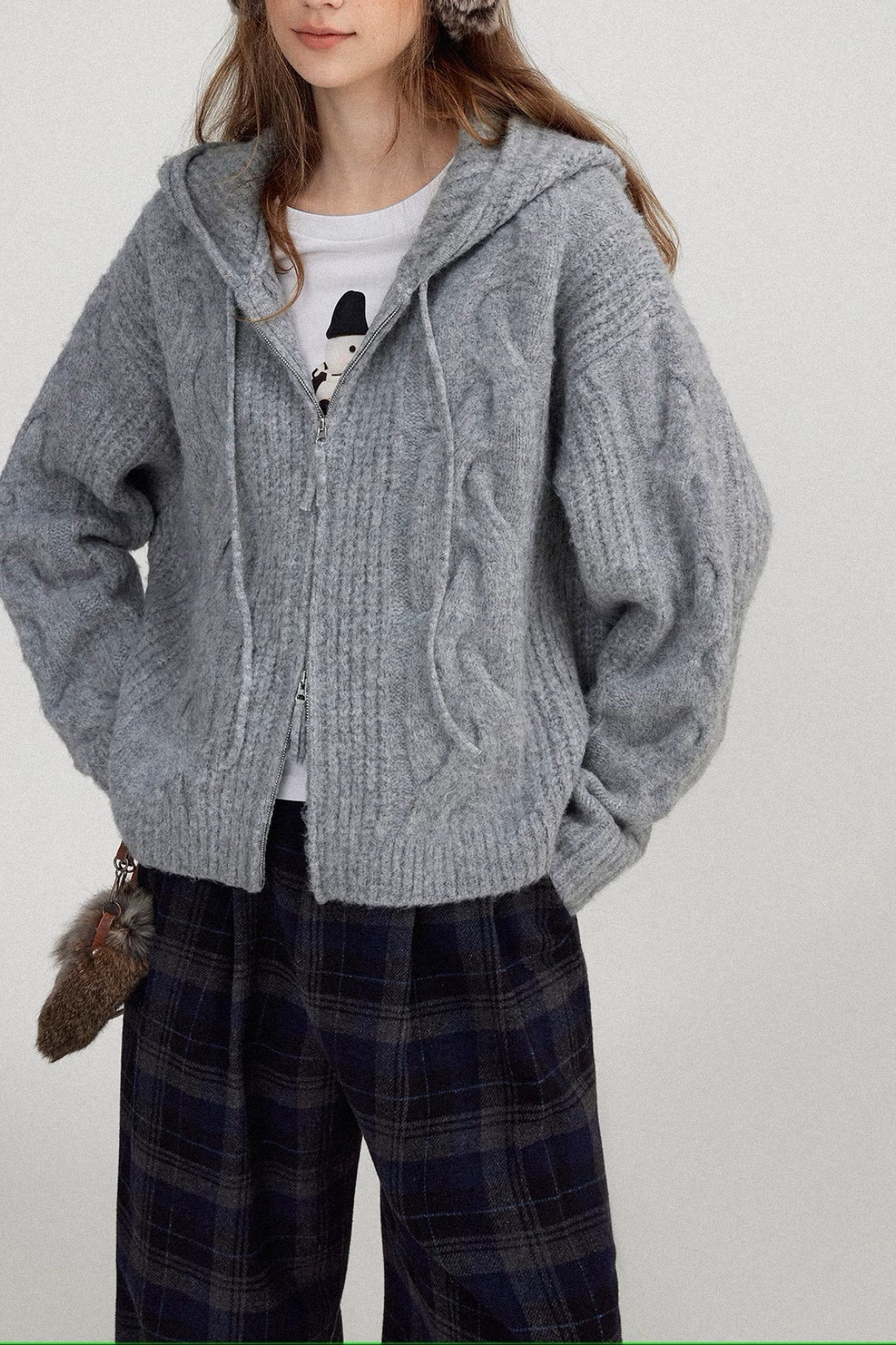 Cable Knit Hooded Soft Wool Cardigan