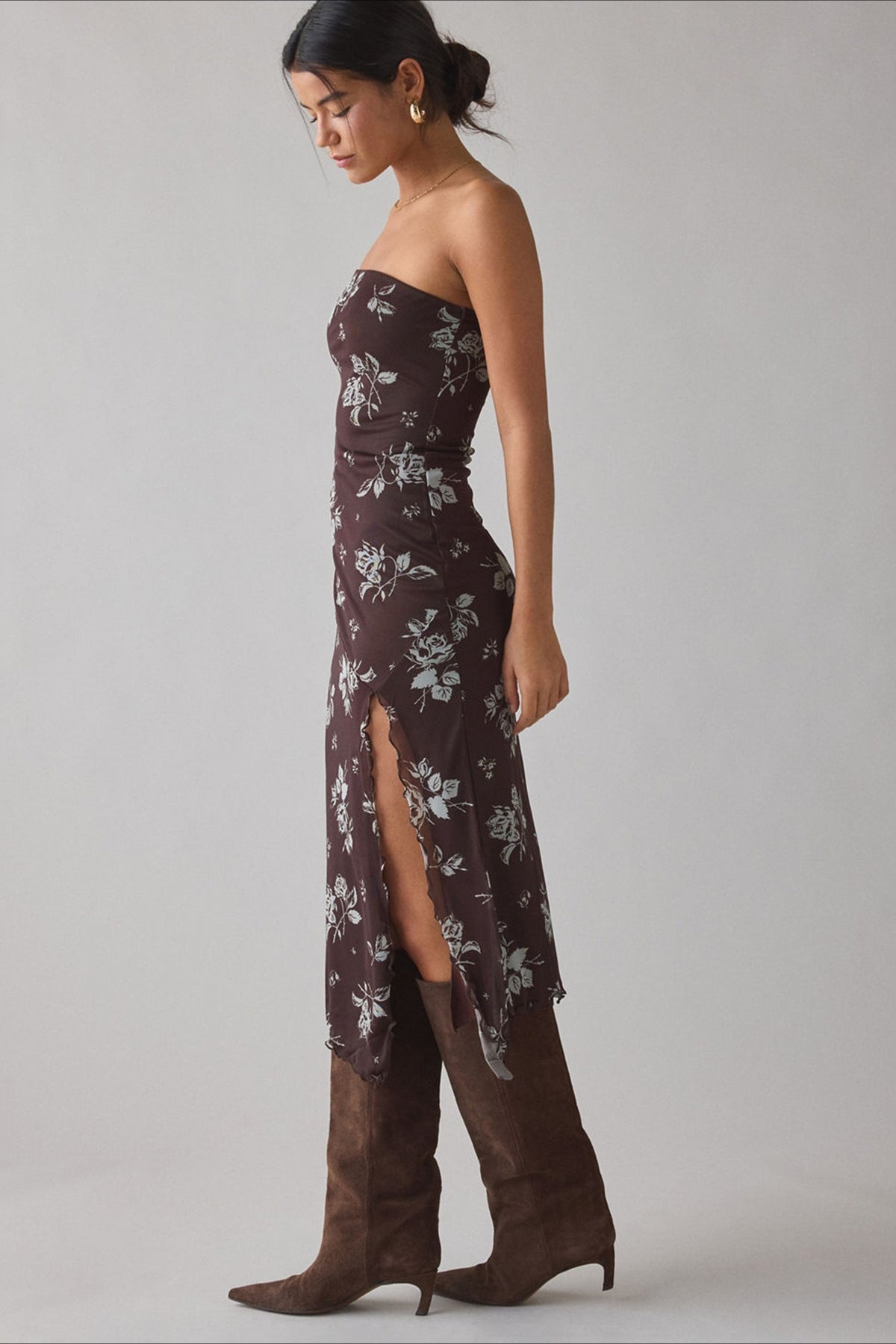 Gradient Mesh Tube Backless Slit Maxi Slim Bodycon Dress