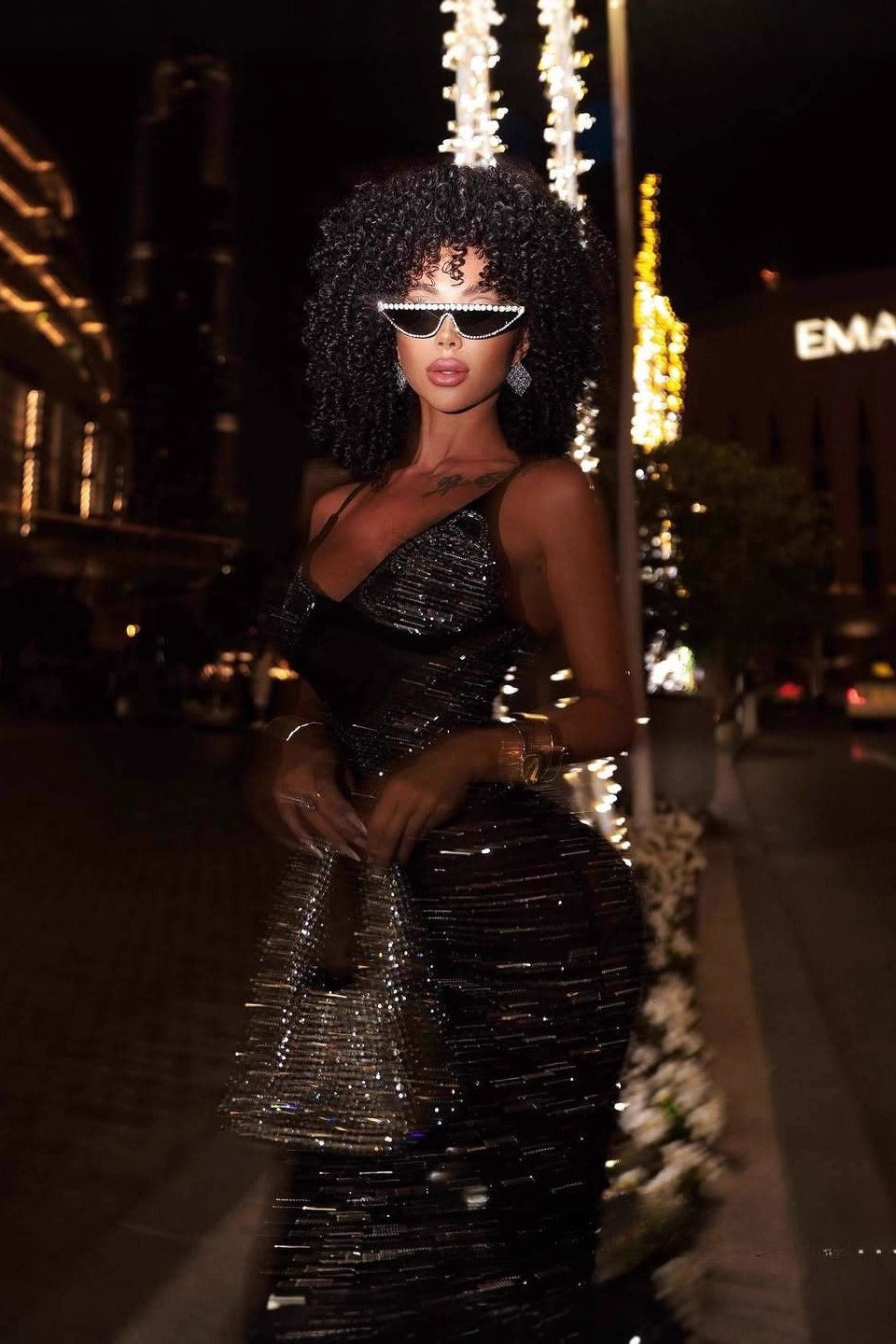Rhinestone V-Neck Cami Ruched Fishtail Party Dress
