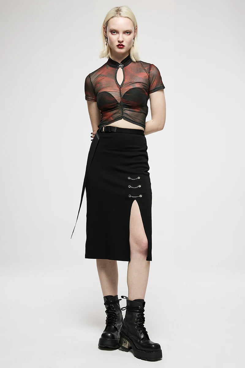 Women's Daily Dark Minimalist Chainembellished Long Casual Personality Front Side Slit Midlength Skirt