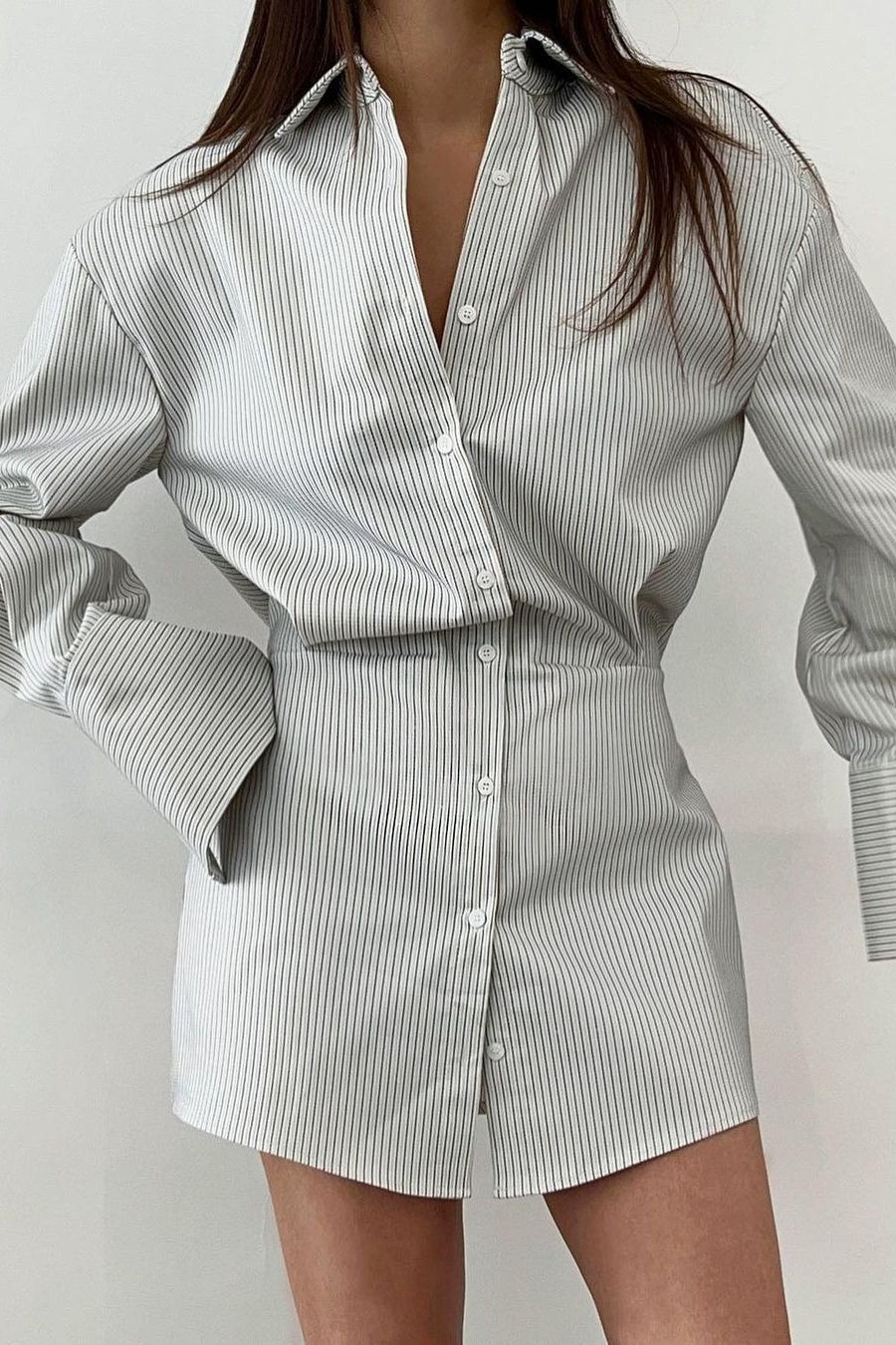 Striped Collared Waist Shirt Mini Dress