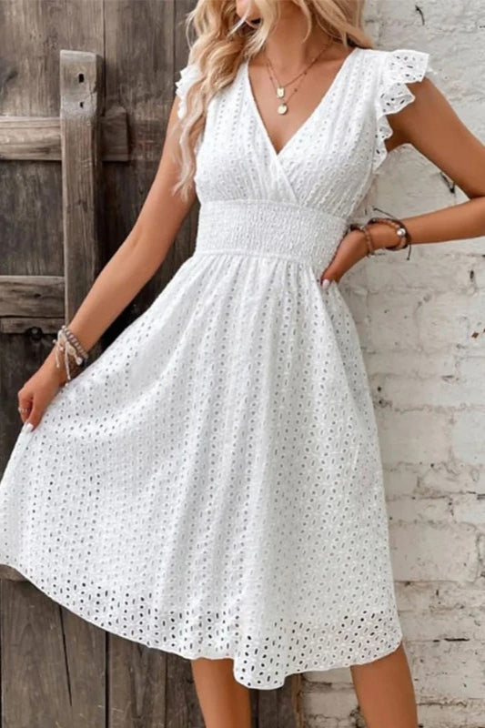 VNeck Lace Waist Mini Dress