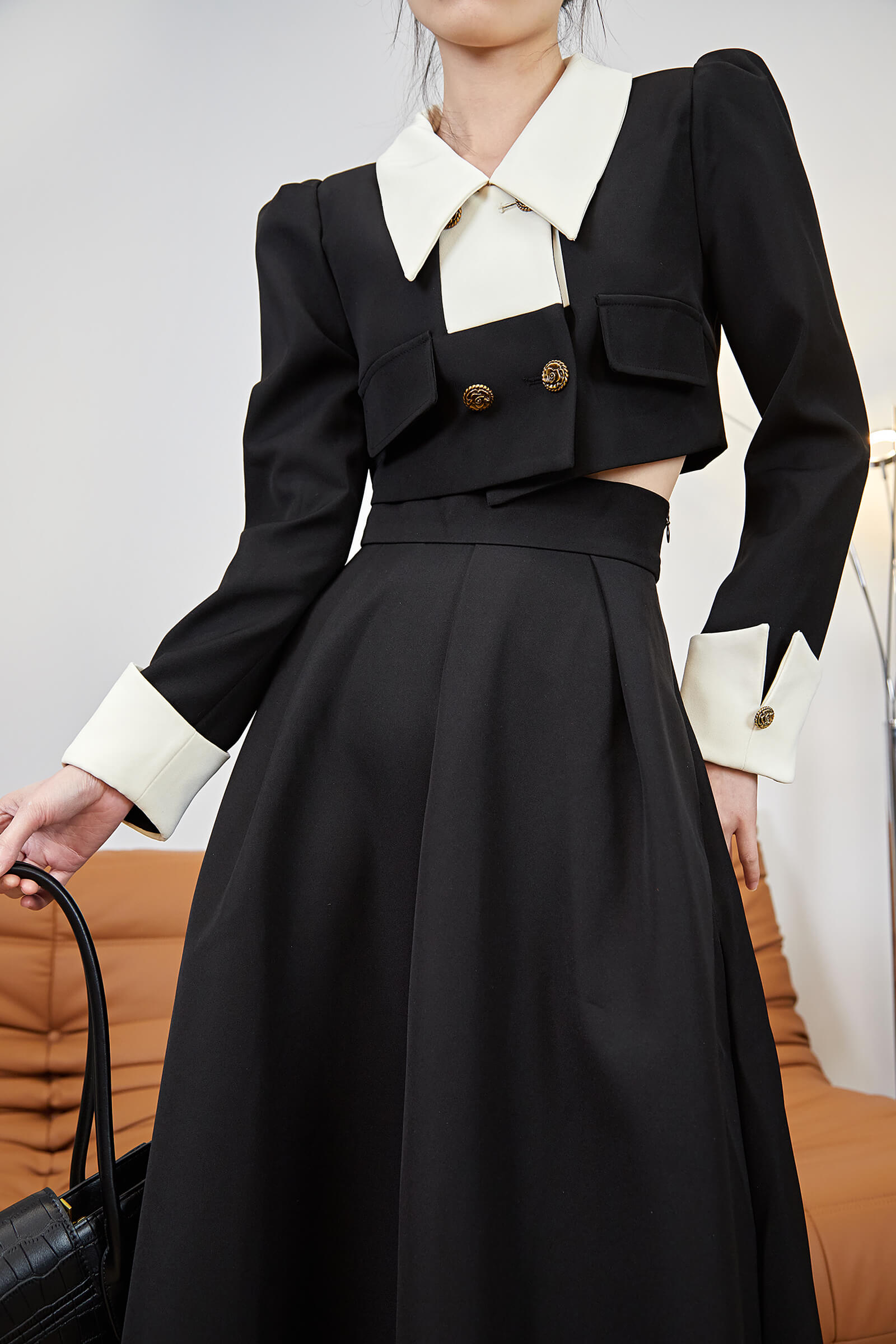 Black Frenchy Double-Breasted Cropped Blazer