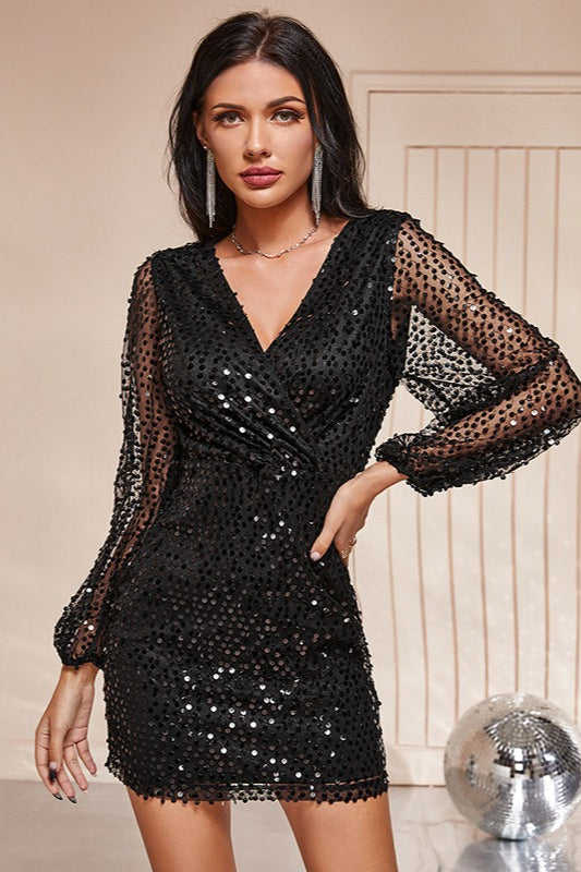 Lantern Sleeve Sequin Cami Party Dress