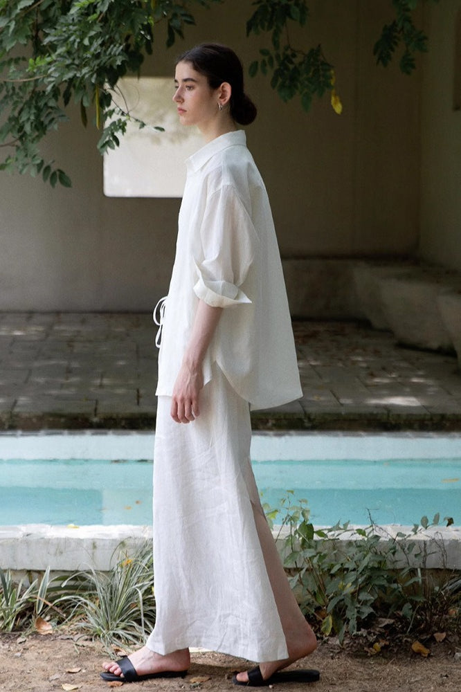 Linen Blend Long Sleeve Blouse