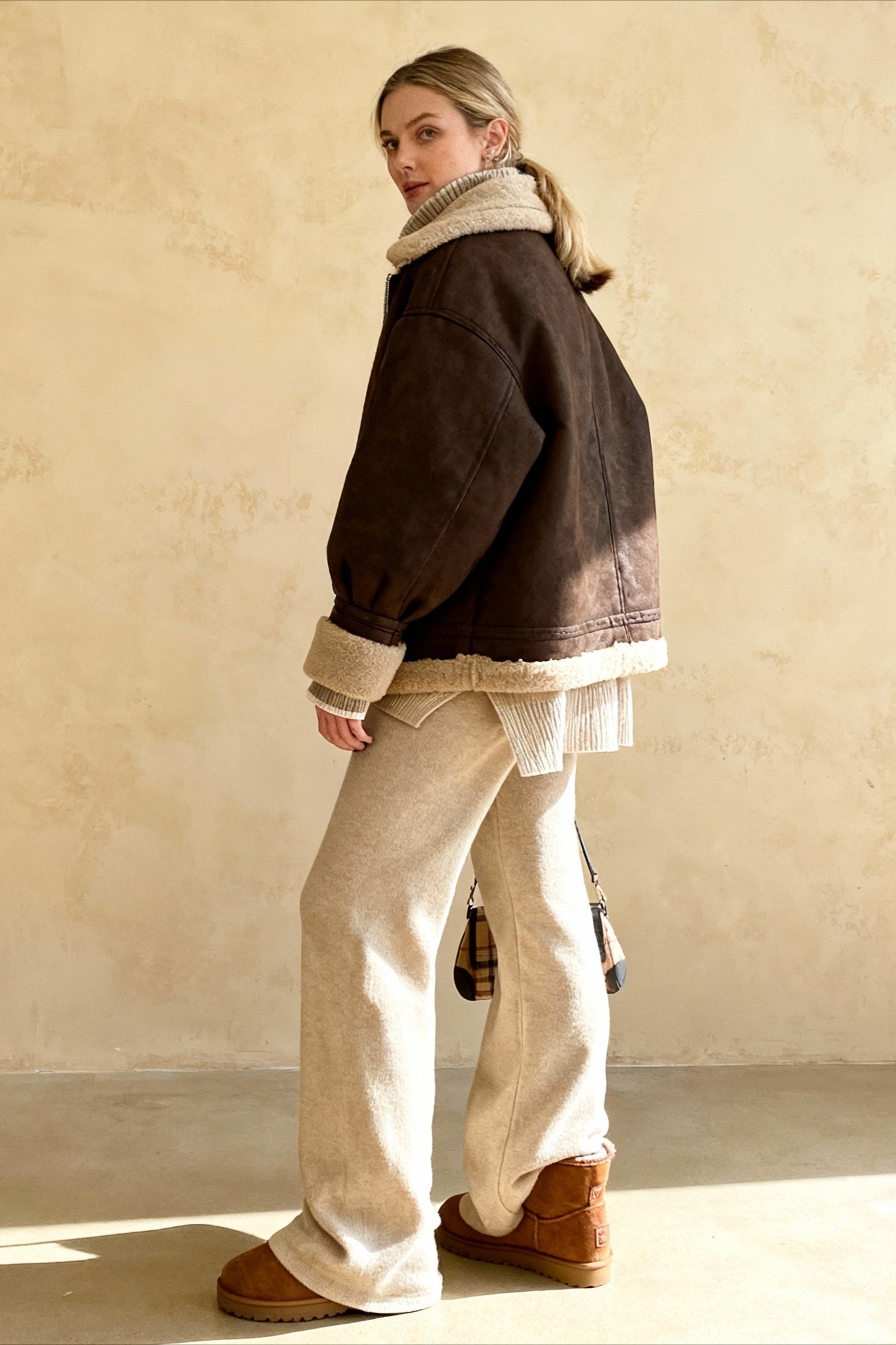 Vintage Oversized Suede SherpaLined Coat